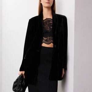 Endless Rose Black Velvet Blazer XS Oversized Cocktail Party Boxy Longline $110